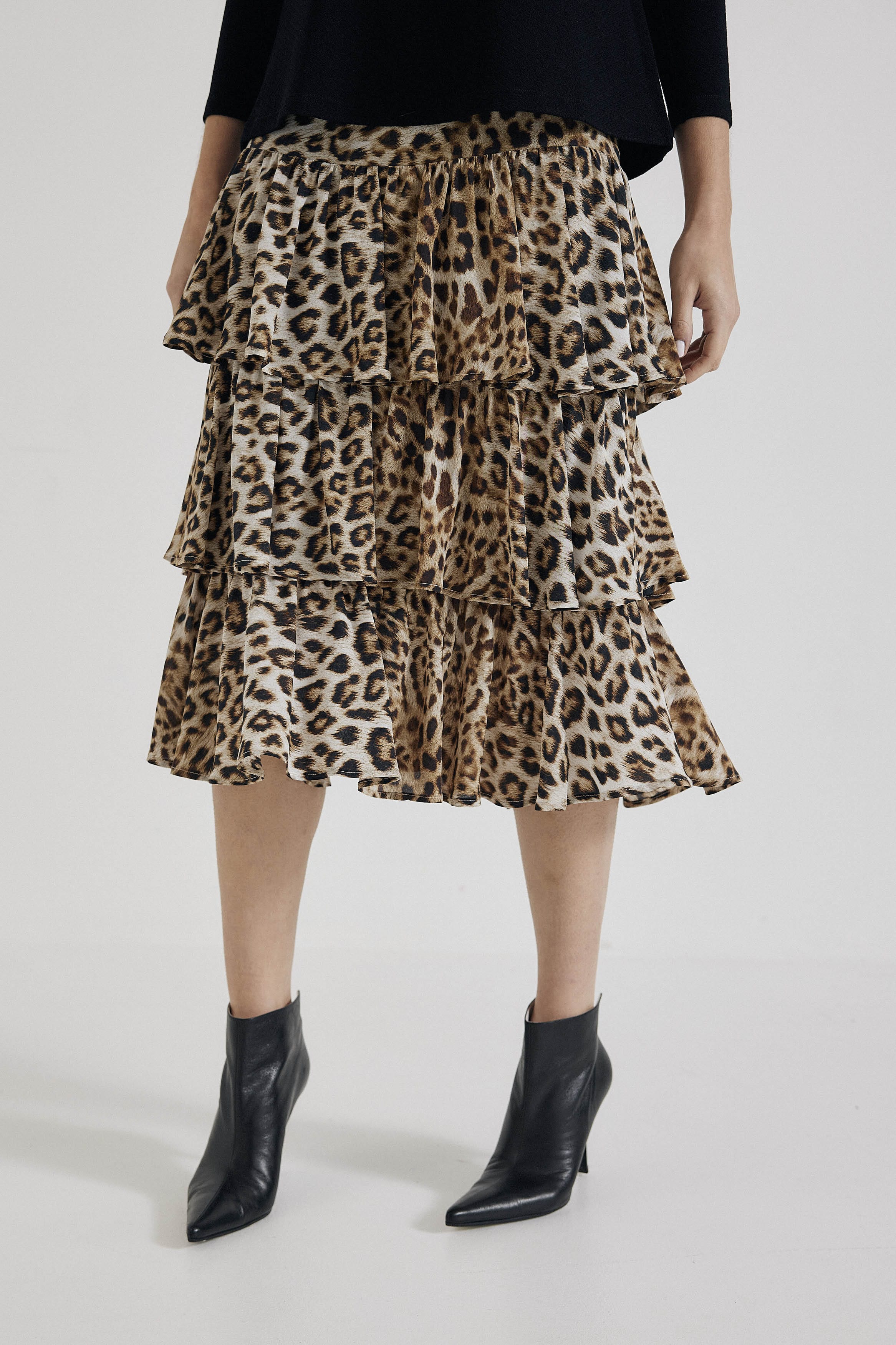 Lindsay Nicholas New York Skirts Elena Francesca Tiered Skirt in Leopard