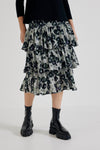 Lindsay Nicholas New York midi Elena Francesca Tiered Skirt in Black and Purple Peony