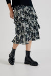 Lindsay Nicholas New York midi Elena Francesca Tiered Skirt in Black and Purple Peony