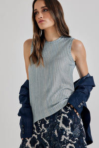 Lindsay Nicholas New York TOP Laura Sleeveless Crewneck in Ice Blue