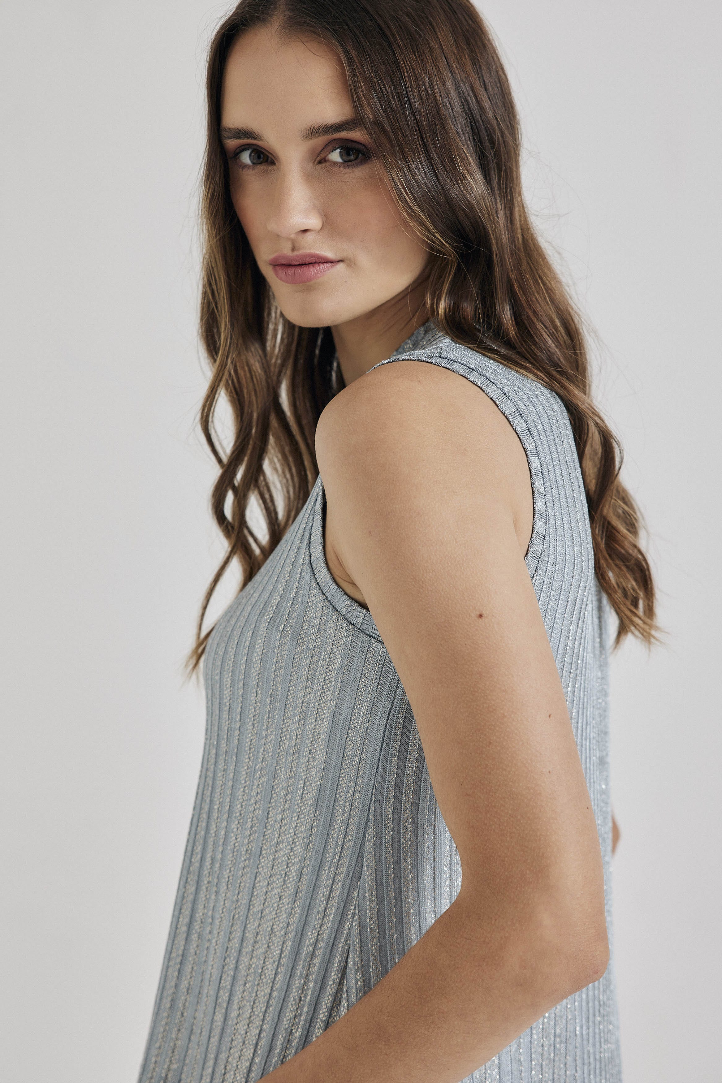 Lindsay Nicholas New York TOP Laura Sleeveless Crewneck in Ice Blue