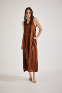 Lindsay Nicholas New York Dresses Maxi Dress in Cinnamon Silk