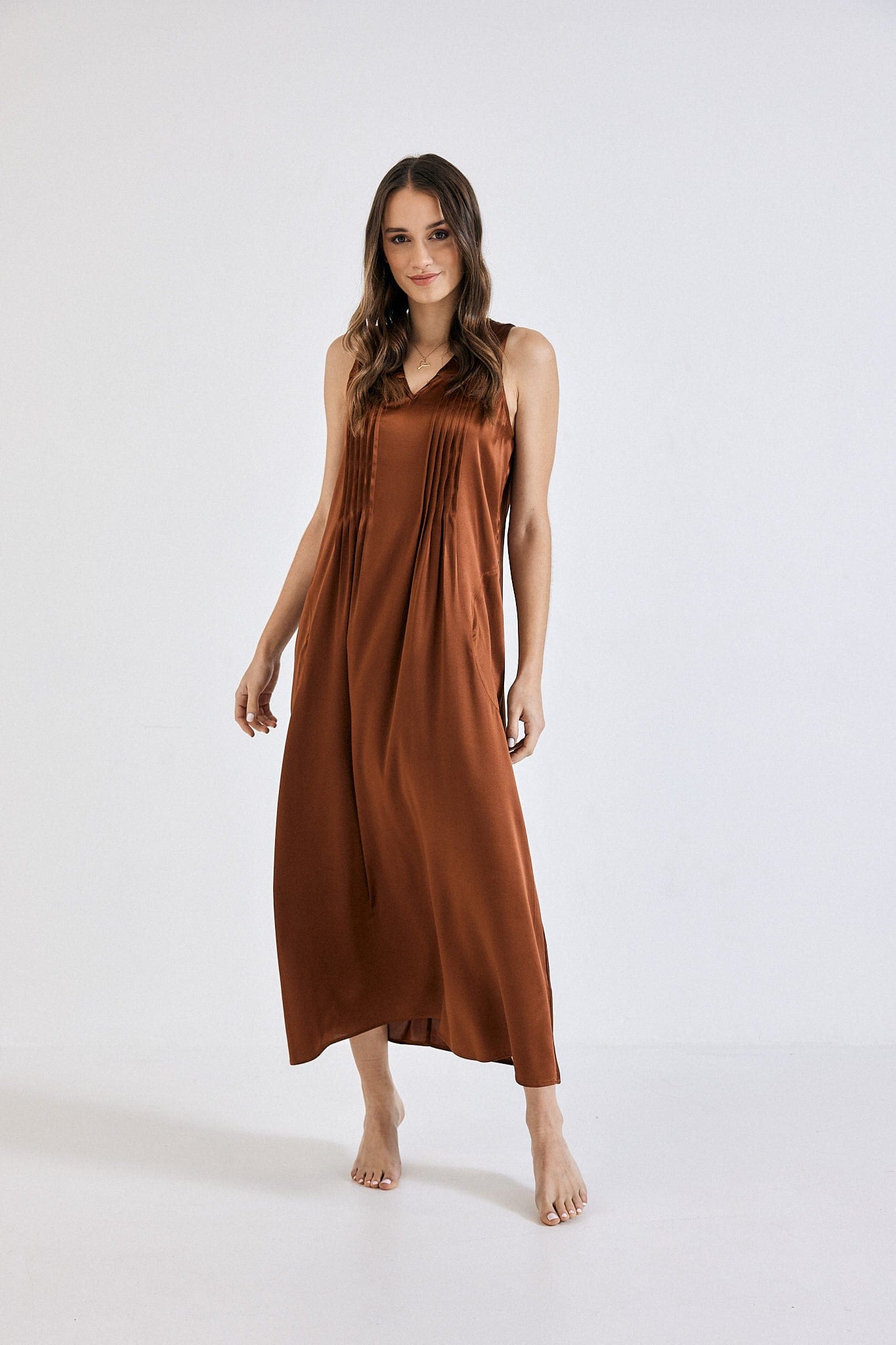 Lindsay Nicholas New York Dresses Maxi Dress in Cinnamon Silk