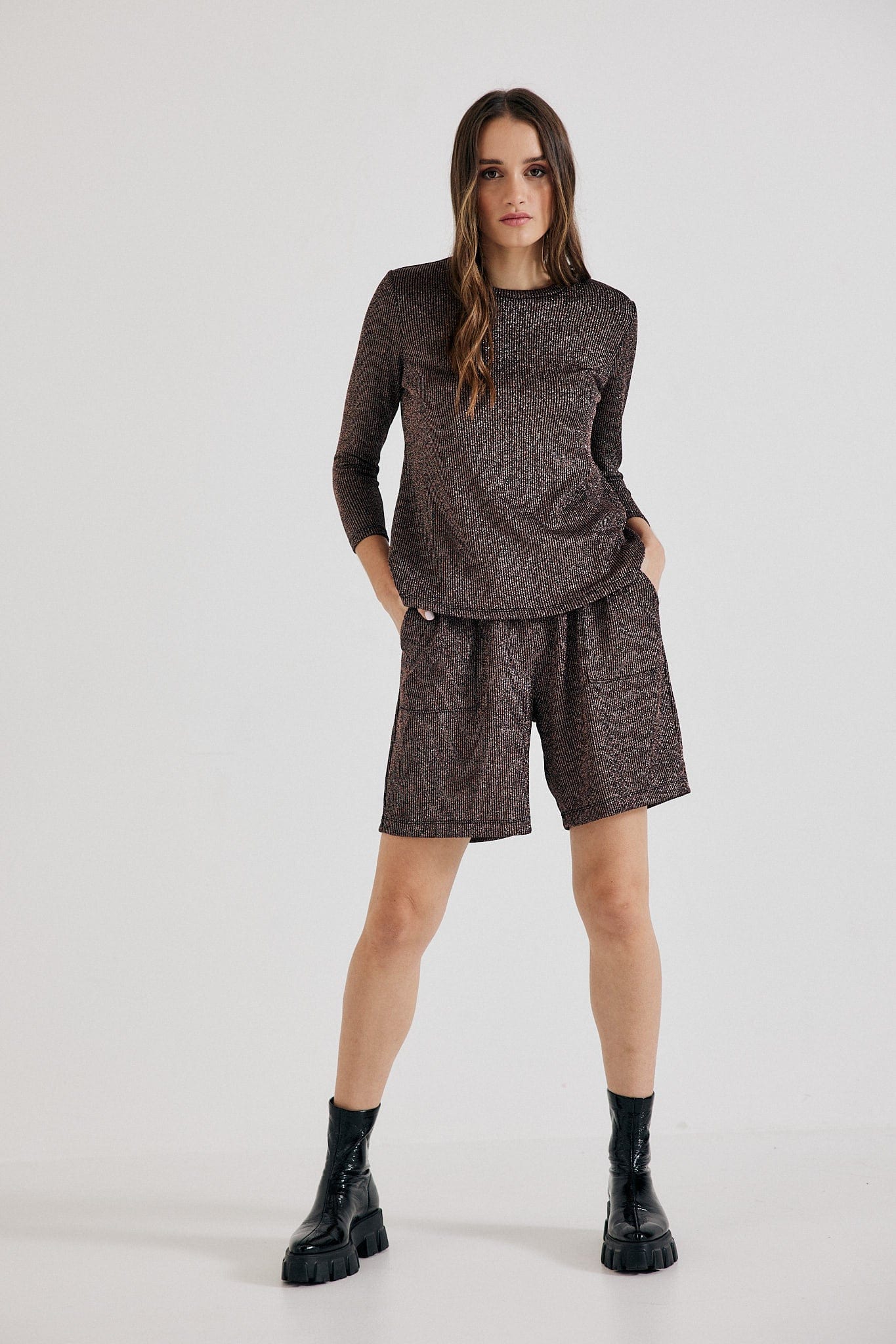 Lindsay Nicholas New York Shorts Disco Glitter Shorts in Bronze