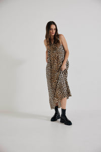 Lindsay Nicholas New York DRESS Maxi Dress in Leopard Silk