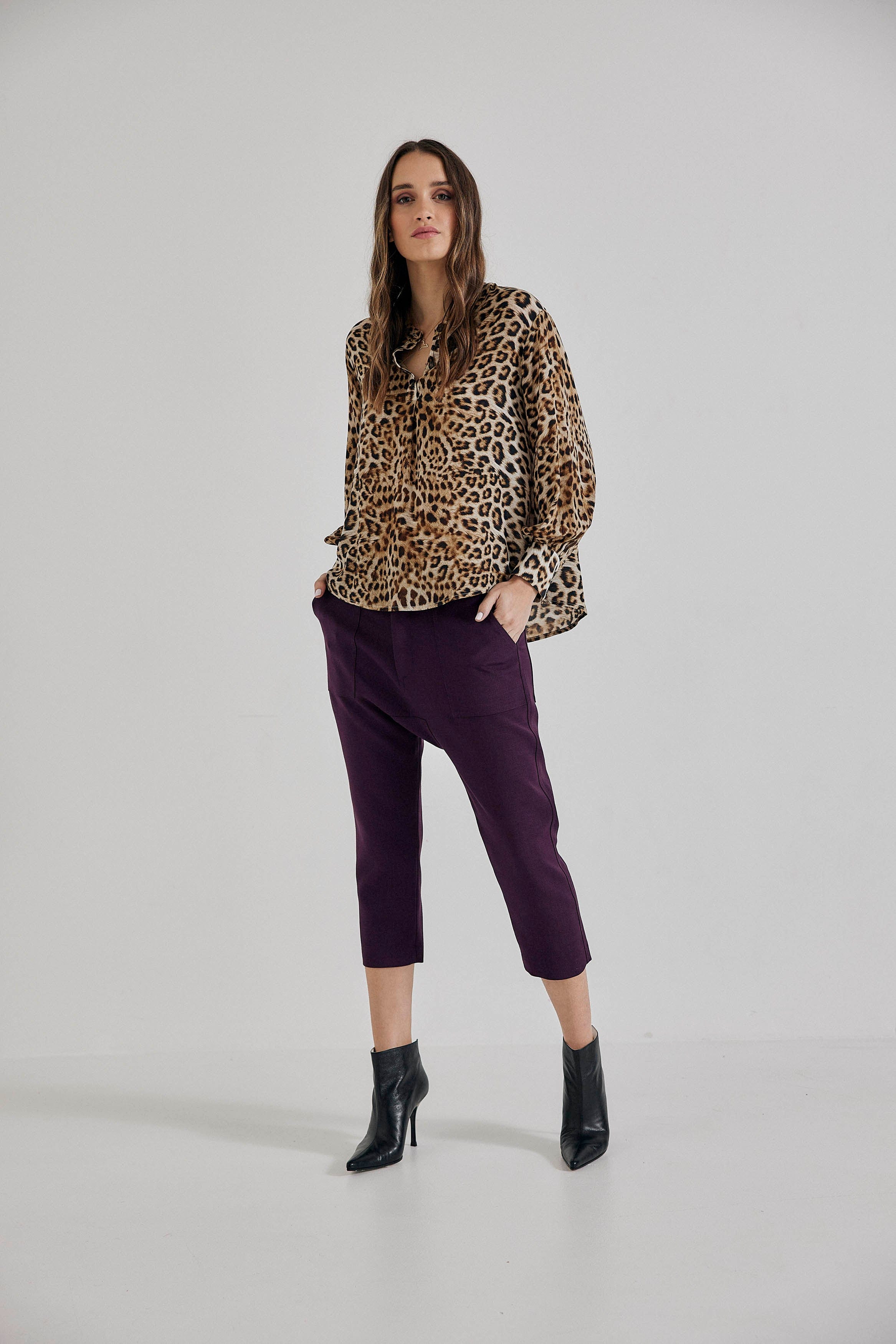 Lindsay Nicholas New York Pants Maverick Drop Crotch Pant in Aubergine