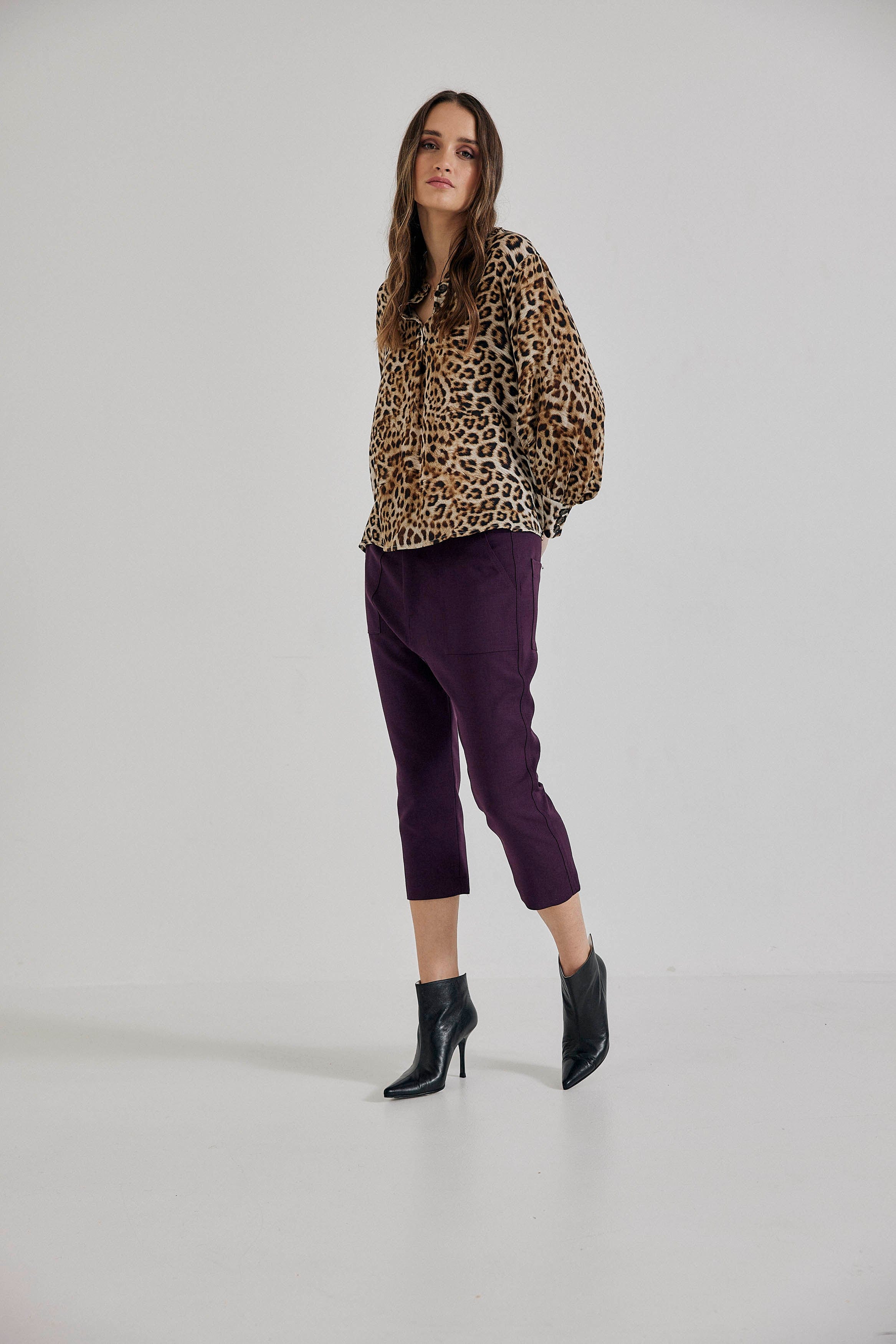 Lindsay Nicholas New York Pants Maverick Drop Crotch Pant in Aubergine