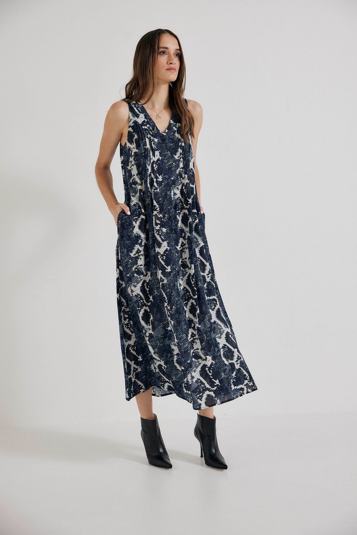 Lindsay Nicholas New York Apparel & Accessories Maxi Dress in Blue Python Silk