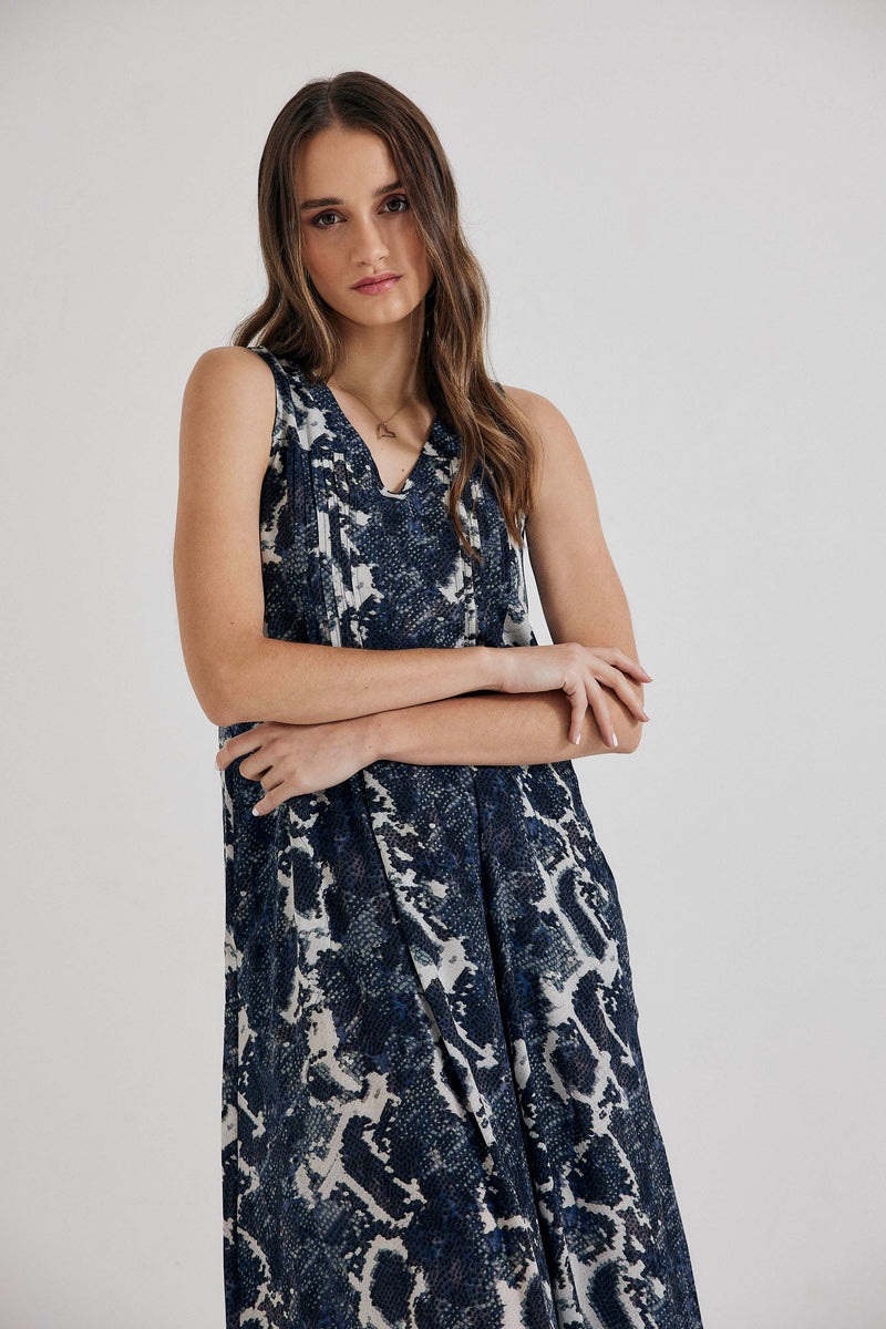 Lindsay Nicholas New York Apparel & Accessories Maxi Dress in Blue Python Silk