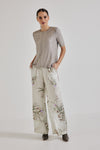 Lindsay Nicholas New York Pants Freya Pant in Crème Bird Fleur Silk Satin