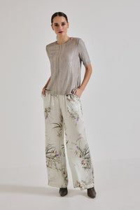 Lindsay Nicholas New York Pants Freya Pant in Crème Bird Fleur Silk Satin