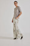 Lindsay Nicholas New York Pants Freya Pant in Crème Bird Fleur Silk Satin