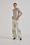 Lindsay Nicholas New York Pants Freya Pant in Crème Bird Fleur Silk Satin