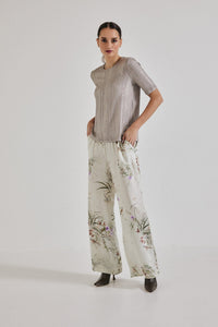 Lindsay Nicholas New York Pants Freya Pant in Crème Bird Fleur Silk Satin
