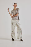 Lindsay Nicholas New York Pants Freya Pant in Crème Bird Fleur Silk Satin