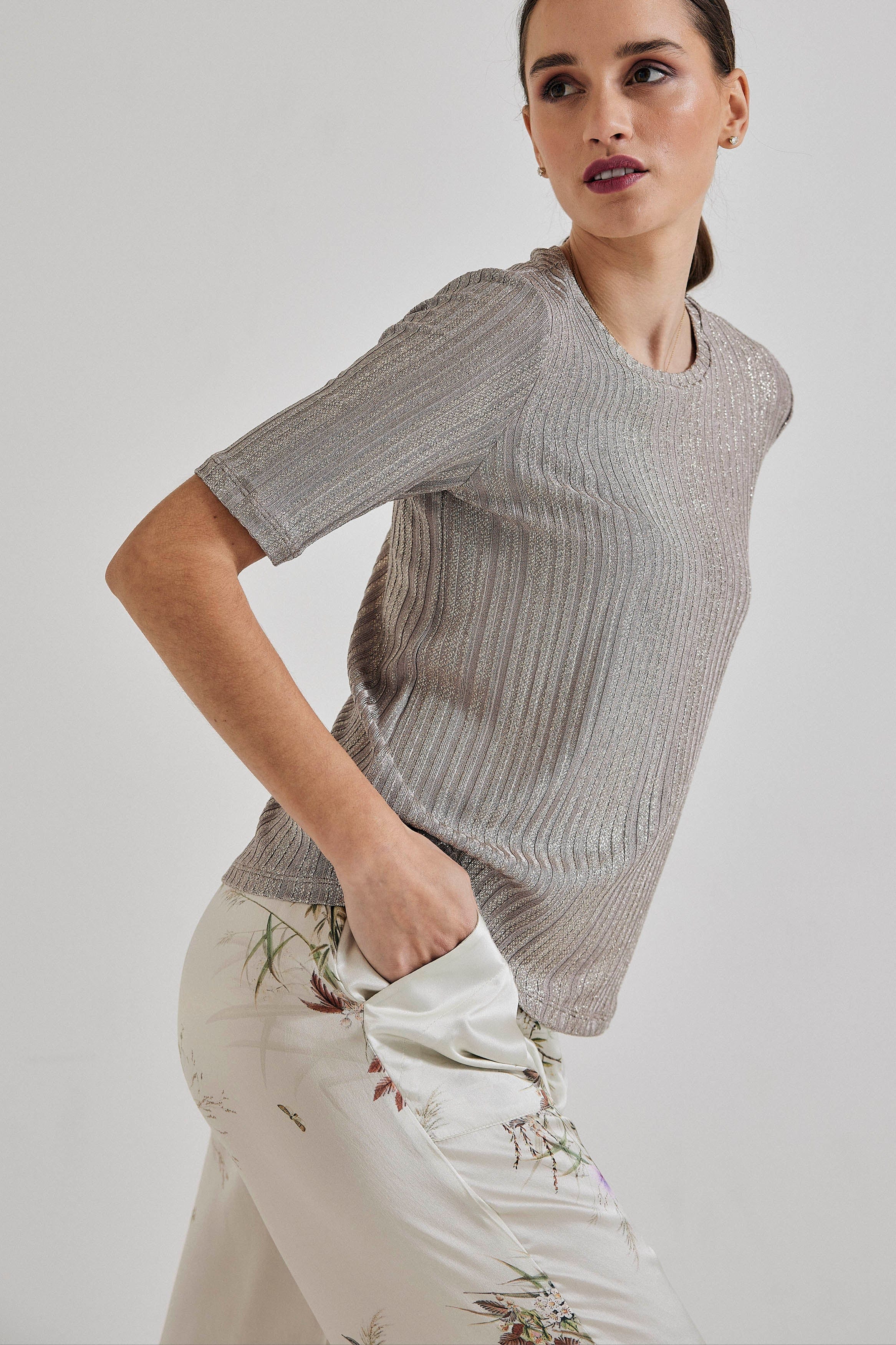 Lindsay Nicholas New York Top Laura Short Sleeve Crew in Antique Shimmer