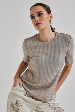 Lindsay Nicholas New York Top Laura Short Sleeve Crew in Antique Shimmer