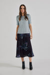 Lindsay Nicholas New York midi Duchess Midi Skirt in Plum Bird Fleur Silk