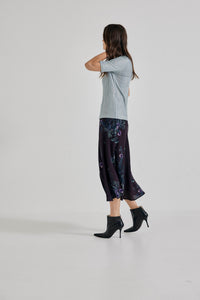 Lindsay Nicholas New York midi Duchess Midi Skirt in Plum Bird Fleur Silk