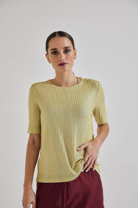 Lindsay Nicholas New York Top Laura Short Sleeve Crew in Sunflower Shimmer
