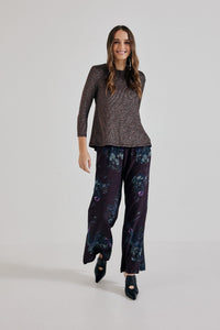 Lindsay Nicholas New York Pants Freya Pant in Plum Bird Fleur Silk