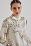 Lindsay Nicholas New York blouse Poet Blouse in Crème Bird Fleur Silk Satin