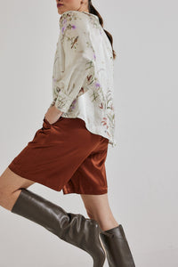 Lindsay Nicholas New York blouse Poet Blouse in Crème Bird Fleur Silk Satin