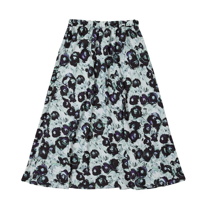 Lindsay Nicholas New York midi Duchess Skirt in Black & Purple Peony