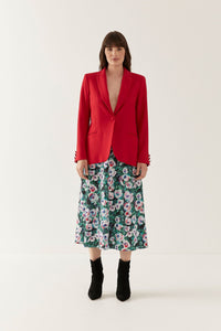 Lindsay Nicholas New York midi Duchess Skirt in Green & Pink Peony