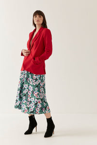 Lindsay Nicholas New York midi Duchess Skirt in Green & Pink Peony