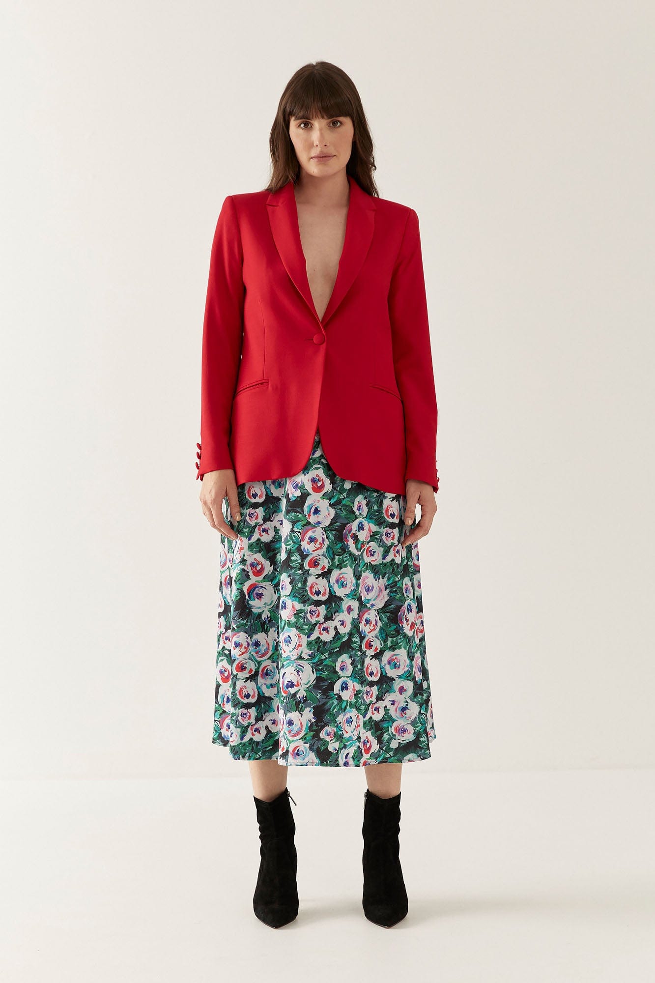 Lindsay Nicholas New York midi Duchess Skirt in Green & Pink Peony