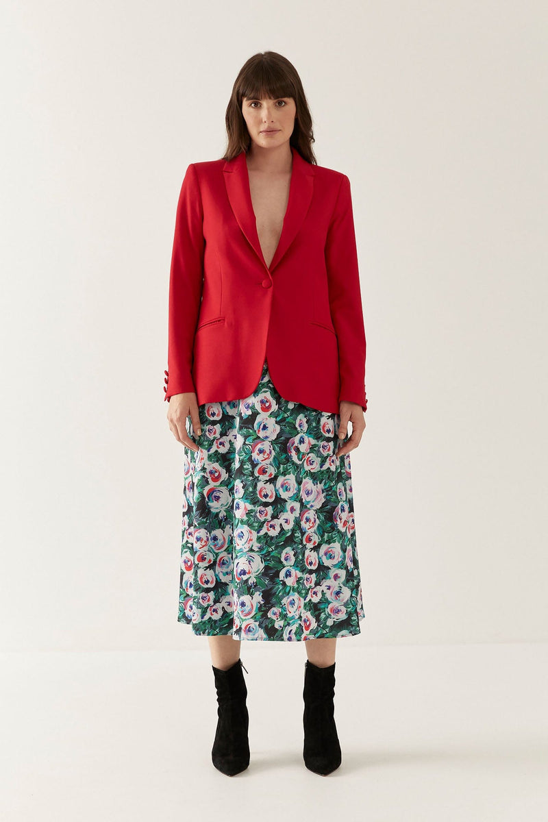 Lindsay Nicholas New York midi Duchess Skirt in Green & Pink Peony