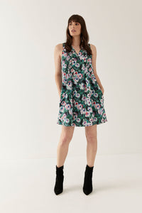 Lindsay Nicholas New York Dresses Pintuck Mini Dress in Pink & Green Peony