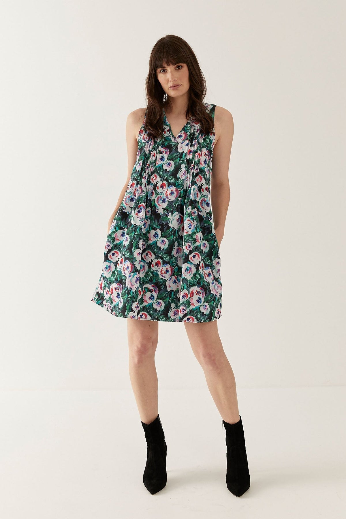 pintuck mini dress Pin-Tuck in Pink & Green Peony Valentines Edit or dressed AW.Bridal A-line V-Neck Floor Color:BEACHES PATH MULTICOLOR