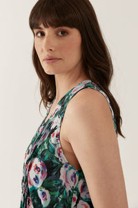 Lindsay Nicholas New York Dresses Pintuck Mini Dress in Pink & Green Peony