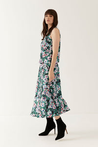 Lindsay Nicholas New York Dresses Romeo Blouson Dress in Green & Pink Peony