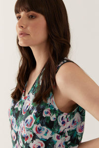 Lindsay Nicholas New York Dresses Romeo Blouson Dress in Green & Pink Peony