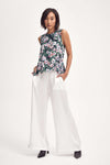 Lindsay Nicholas New York Sleeveless Tops Silk Peplum Top in Pink & Green Peony