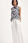 Lindsay Nicholas New York Sleeveless Tops Silk Peplum Top in Pink & Green Peony