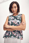 Lindsay Nicholas New York Sleeveless Tops Silk Peplum Top in Pink & Green Peony