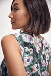 Lindsay Nicholas New York Sleeveless Tops Silk Peplum Top in Pink & Green Peony