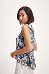 Lindsay Nicholas New York Sleeveless Tops Silk Peplum Top in Pink & Green Peony