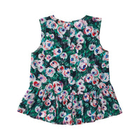 Lindsay Nicholas New York Sleeveless Tops Silk Peplum Top in Pink & Green Peony