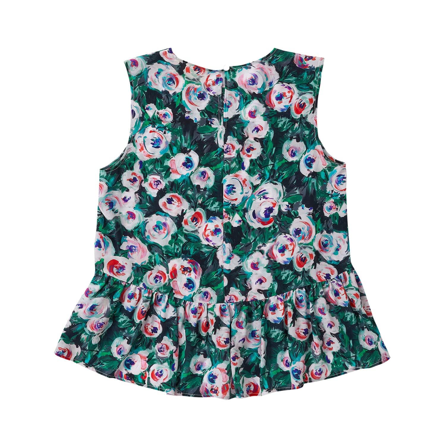 Lindsay Nicholas New York Sleeveless Tops Silk Peplum Top in Pink & Green Peony