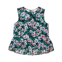 Lindsay Nicholas New York Sleeveless Tops Silk Peplum Top in Pink & Green Peony