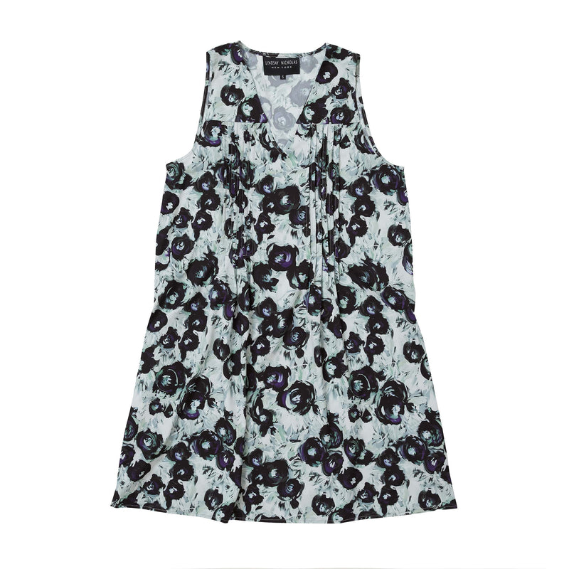 Lindsay Nicholas New York Dresses Pin-Tuck Mini Dress in Black and Purple Peony