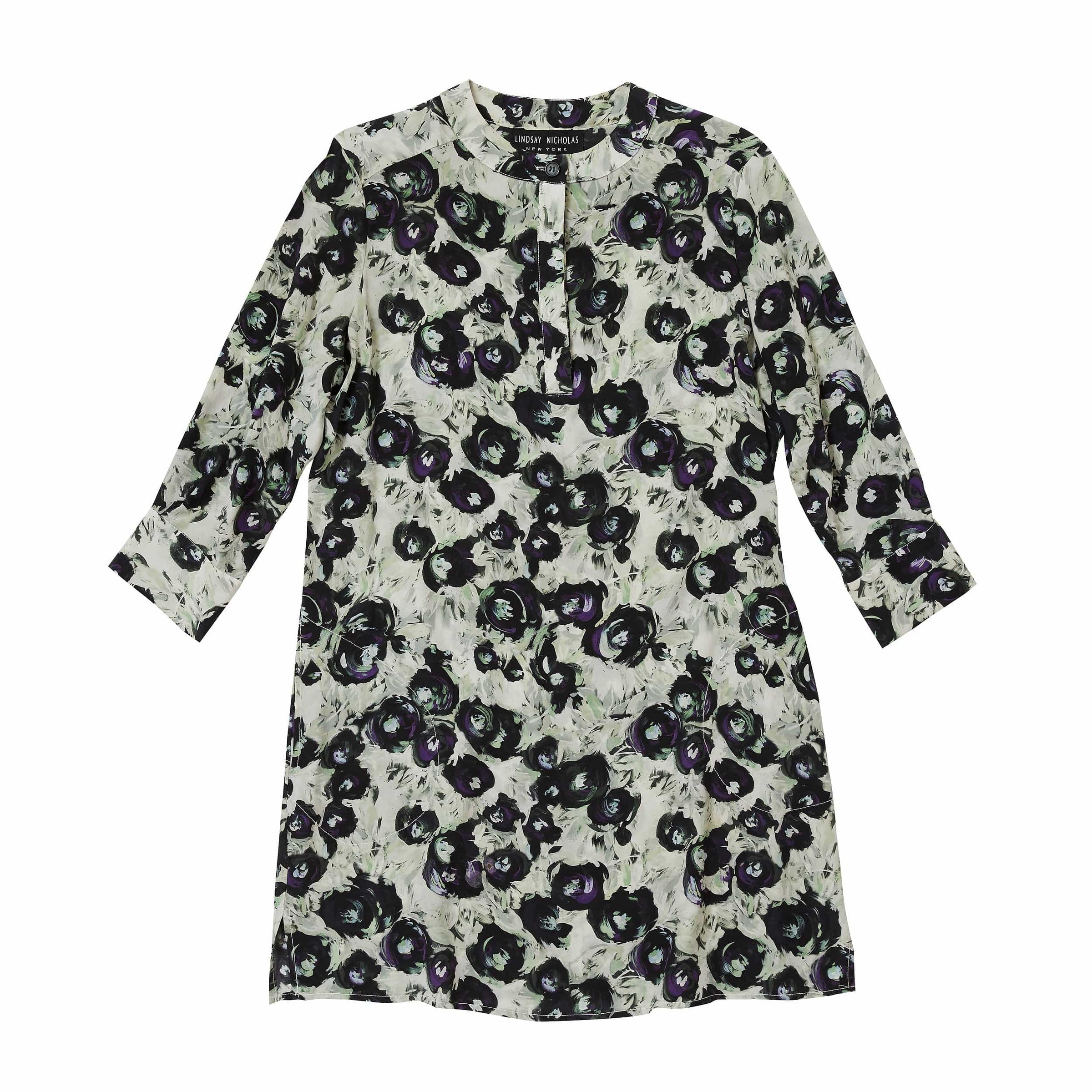 Lindsay Nicholas New York Dresses Shirt Dress in Black & Purple Peony