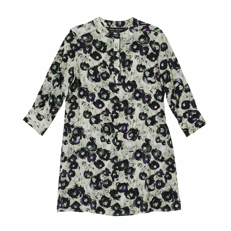 Lindsay Nicholas New York Dresses Shirt Dress in Black & Purple Peony