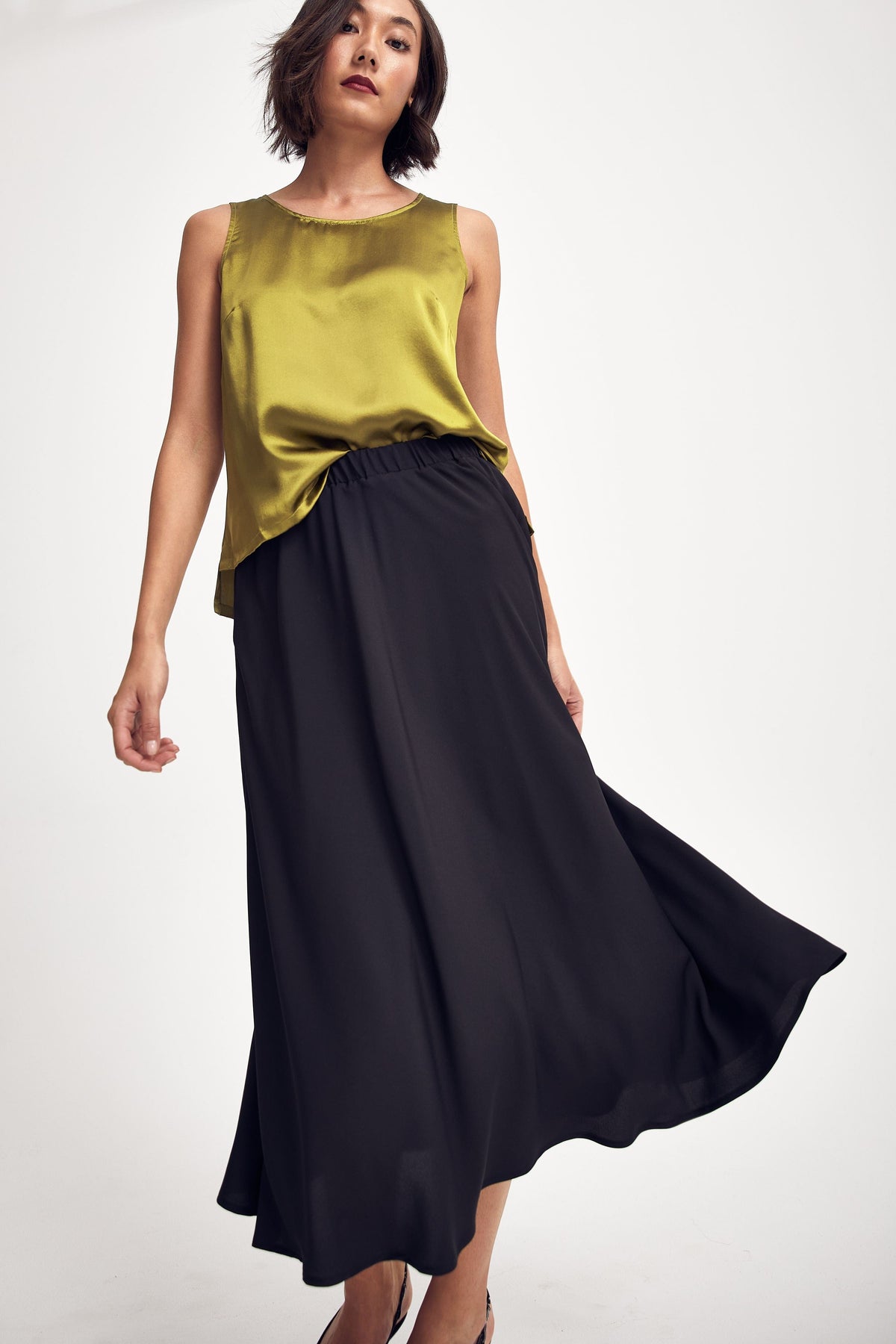 Lindsay Nicholas New York midi Duchess Skirt in Black Recycled Poly